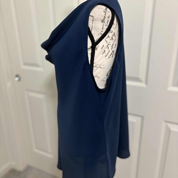 Women's Like New Navy Blue Sheer & Sleeveless Blouse with Drooped Neck - Picture 5 of 6
